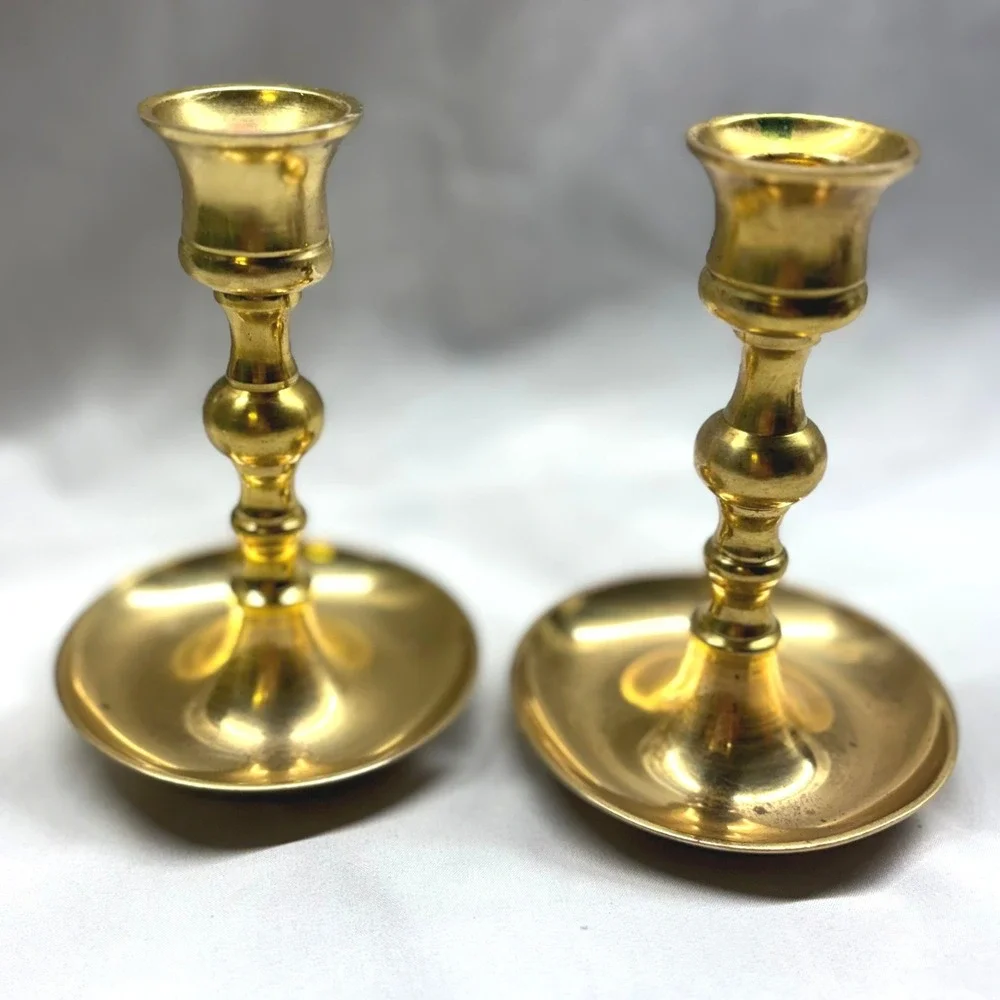 Solid Brass Candlestick Holders Set of 2 Gold Vintage Good Traditional India
